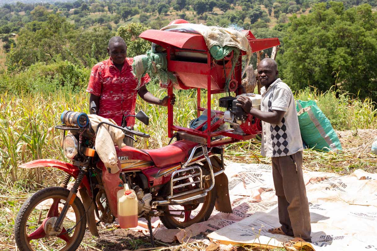Equipment designed for small-scale farming can be mounted on motorbikes for transport to rural areas for mobile processing, making mechanized labor more accessible for smallholder farmers. 